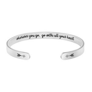 Joycuff wherever you go go with all your heart, silver cuff bracelet stainless
